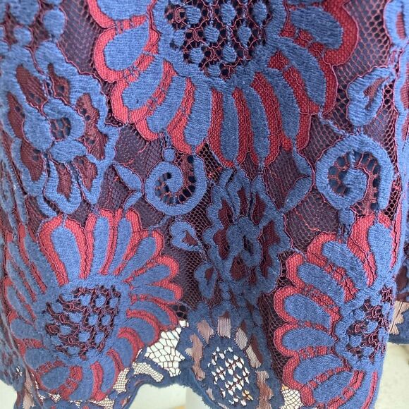 J.Crew Elegant Blue and Red Lace Dress blue background red & blue lace overlay - Picture 6 of 10